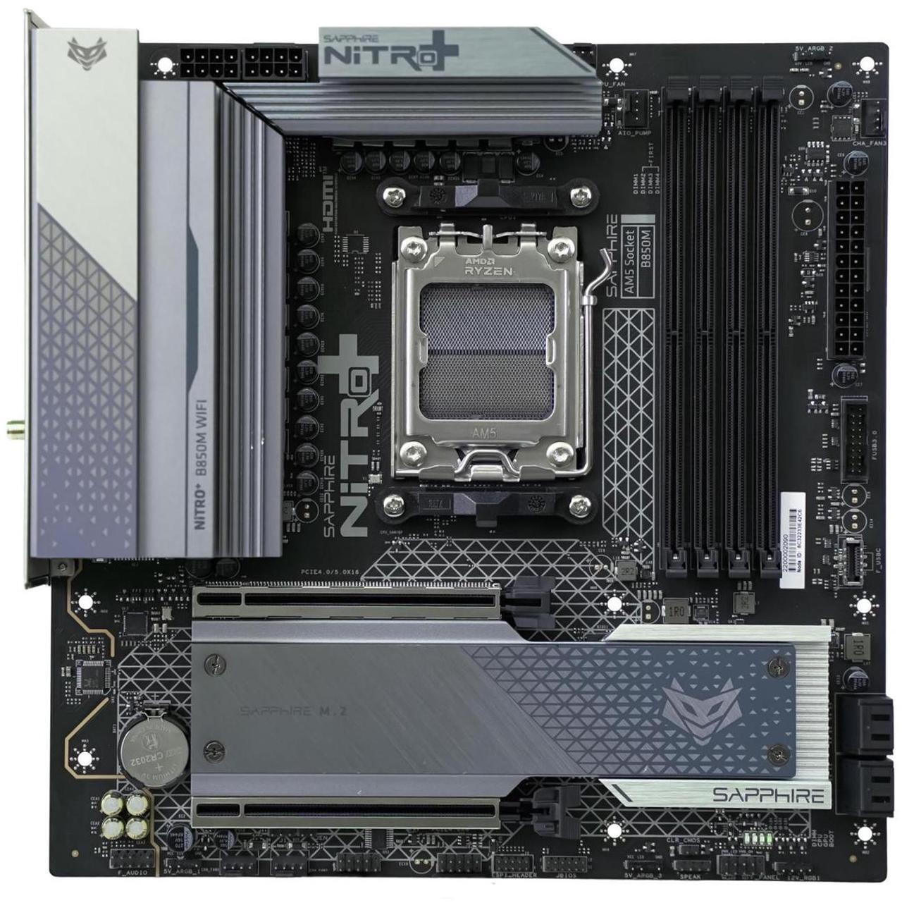 Alt view image 2 of 7 - Sapphire Tech NITRO+ B850M WIFI AM5 Motherboard &  Ryzen 9 9900X 12-Core CPU Combo | 12+2+1 Phase VRM, PCIe 5.0 x16/M.2, DDR5 8000+ OC, Wi-Fi 6 Gaming & Productivity Bundle