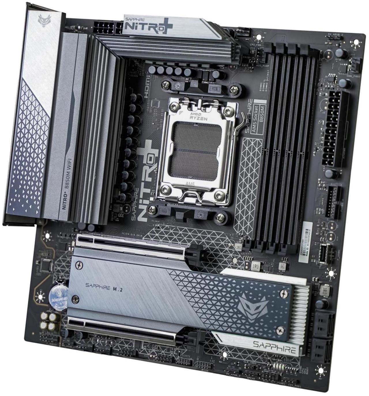 Alt view image 3 of 7 - Sapphire Tech NITRO+ B850M WIFI AM5 Motherboard &  Ryzen 9 9900X 12-Core CPU Combo | 12+2+1 Phase VRM, PCIe 5.0 x16/M.2, DDR5 8000+ OC, Wi-Fi 6 Gaming & Productivity Bundle
