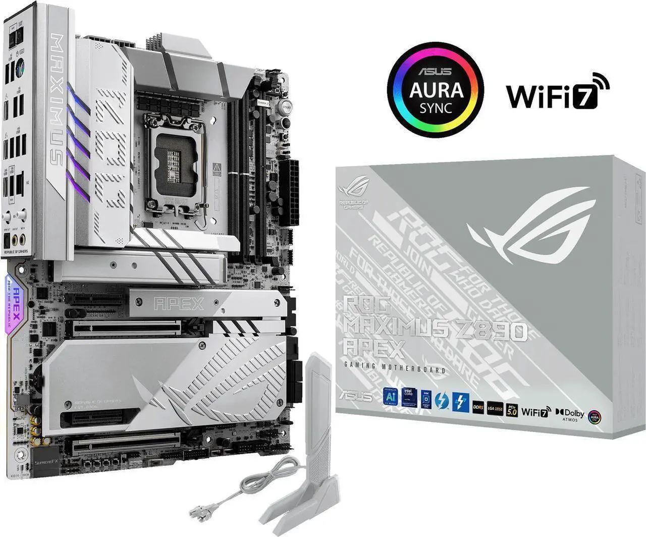 Main image of ASUS ROG MAXIMUS Z890 APEX In.tel Z890 LGA 1851 ATX motherboard, Advanced AI PC-ready, 22+2+1+2 stages, DDR5, WiFi 7, 5G LAN, 3x PCIe® 5.0 M.2, Thunderbolt 4, USB Type-C®, AI OC, Cooling & Networking