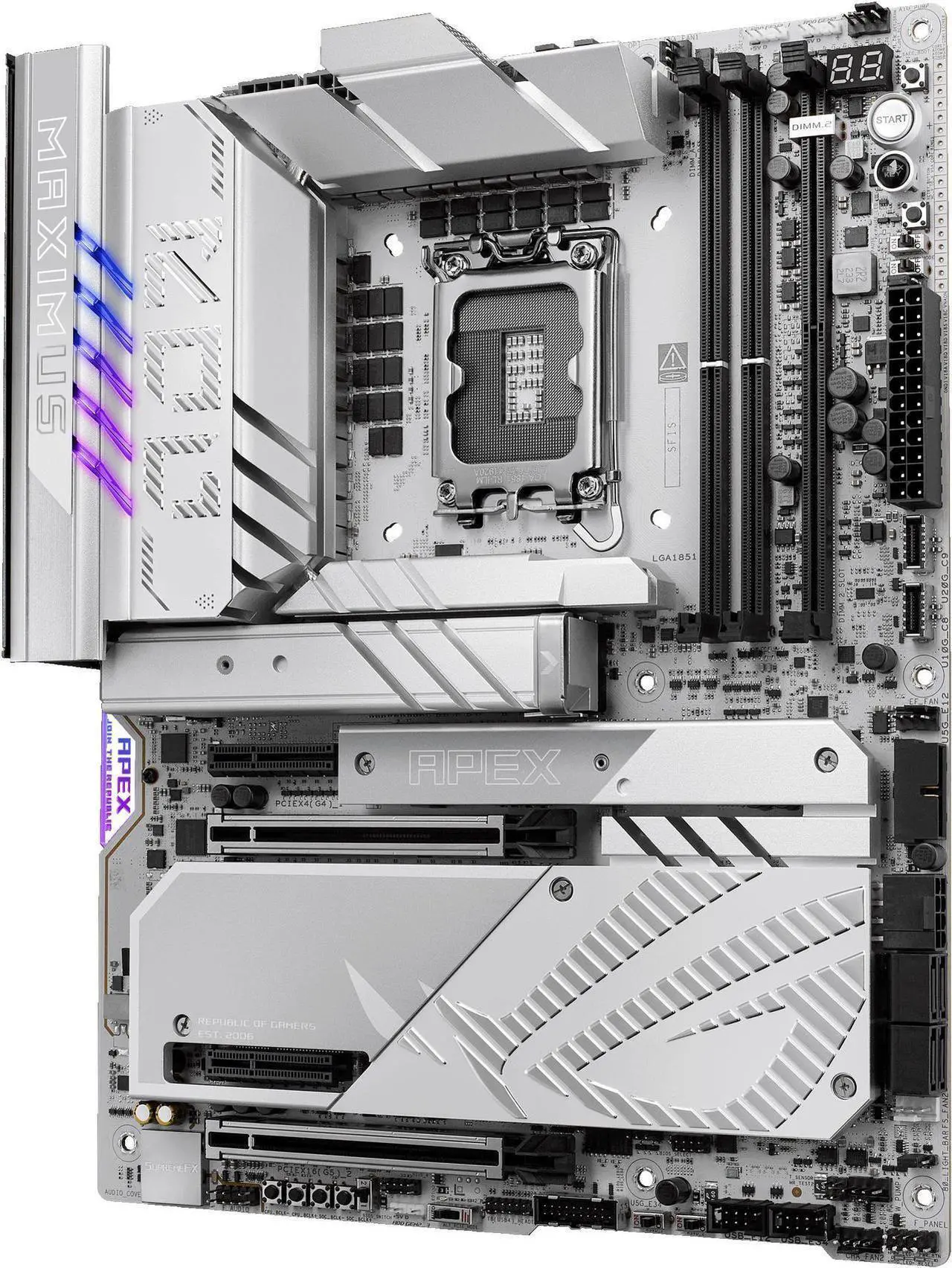 Alt view image 4 of 7 - ASUS ROG MAXIMUS Z890 APEX In.tel Z890 LGA 1851 ATX motherboard, Advanced AI PC-ready, 22+2+1+2 stages, DDR5, WiFi 7, 5G LAN, 3x PCIe® 5.0 M.2, Thunderbolt 4, USB Type-C®, AI OC, Cooling & Networking