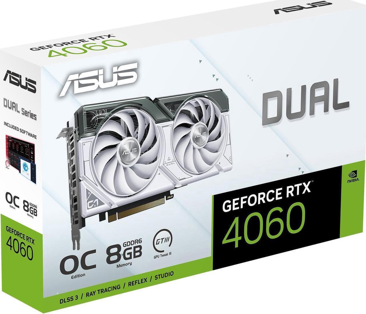 Alt view image 7 of 7 - ASUS Dual GeForce RTX 4060 OC White Edition 8GB GDDR6 (PCIe 4.0, 8GB GDDR6, DLSS 3, HDMI 2.1a, DisplayPort 1.4a, 2.5-slot design, Axial-tech fan design, 0dB technology) DUAL-RTX4060-O8G-WHITE