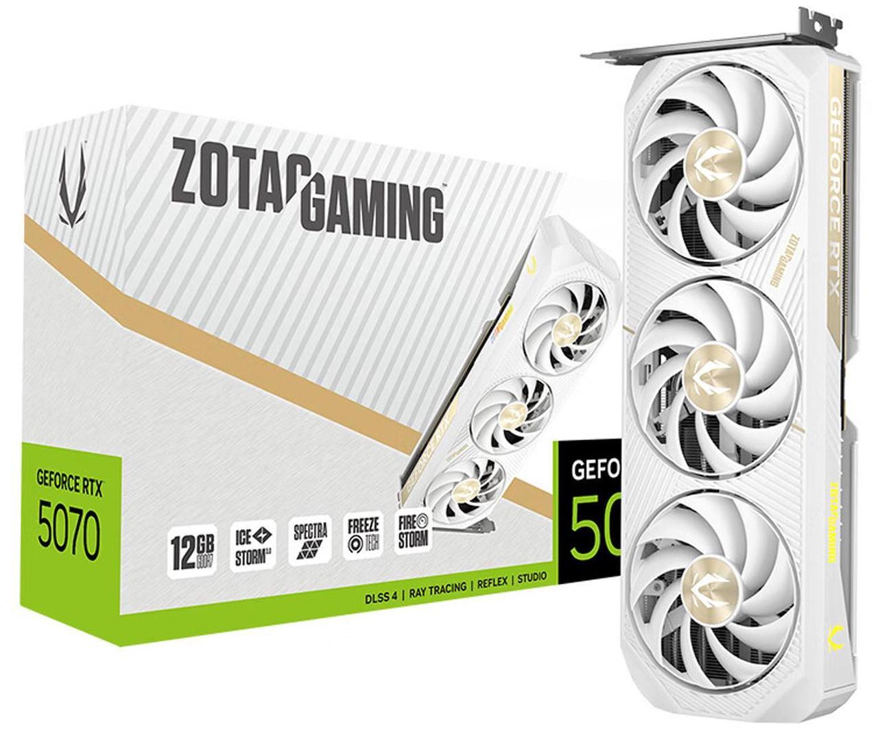 Main image of ZOTAC Solid OC WHITE  GeForce RTX 5070 12GB 192-Bit GDDR7 PCI Express 5.0 DLSS 4.0 Graphics Card ZOTAC GEFORCE RTX 5070 12GB SOLID OC WHITE