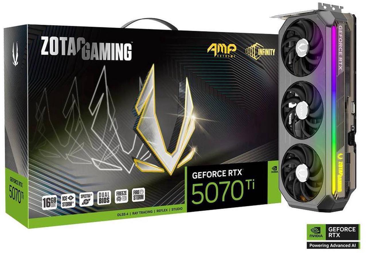 Main image of ZOTAC AMP Extreme INFINITY GeForce RTX 5070 Ti 16GB 256-Bit GDDR7 PCI Express 5.0 DLSS 4.0 Graphics Card ZOTAC GEFORCE RTX 5070 Ti 16GB AMP EXTREME INFINITY