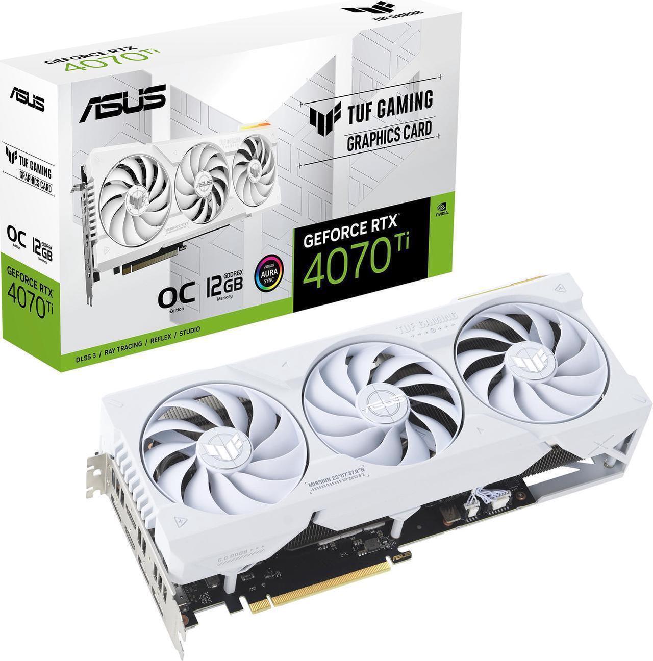 Main image of ASUS TUF Gaming NVIDIA GeForce RTX 4070 Ti OC White Edition Gaming Graphics Card (PCIe 4.0, 12GB GDDR6X, HDMI 2.1a, DisplayPort 1.4a) TUF-RTX4070TI-O12G-WHITE-GAMING