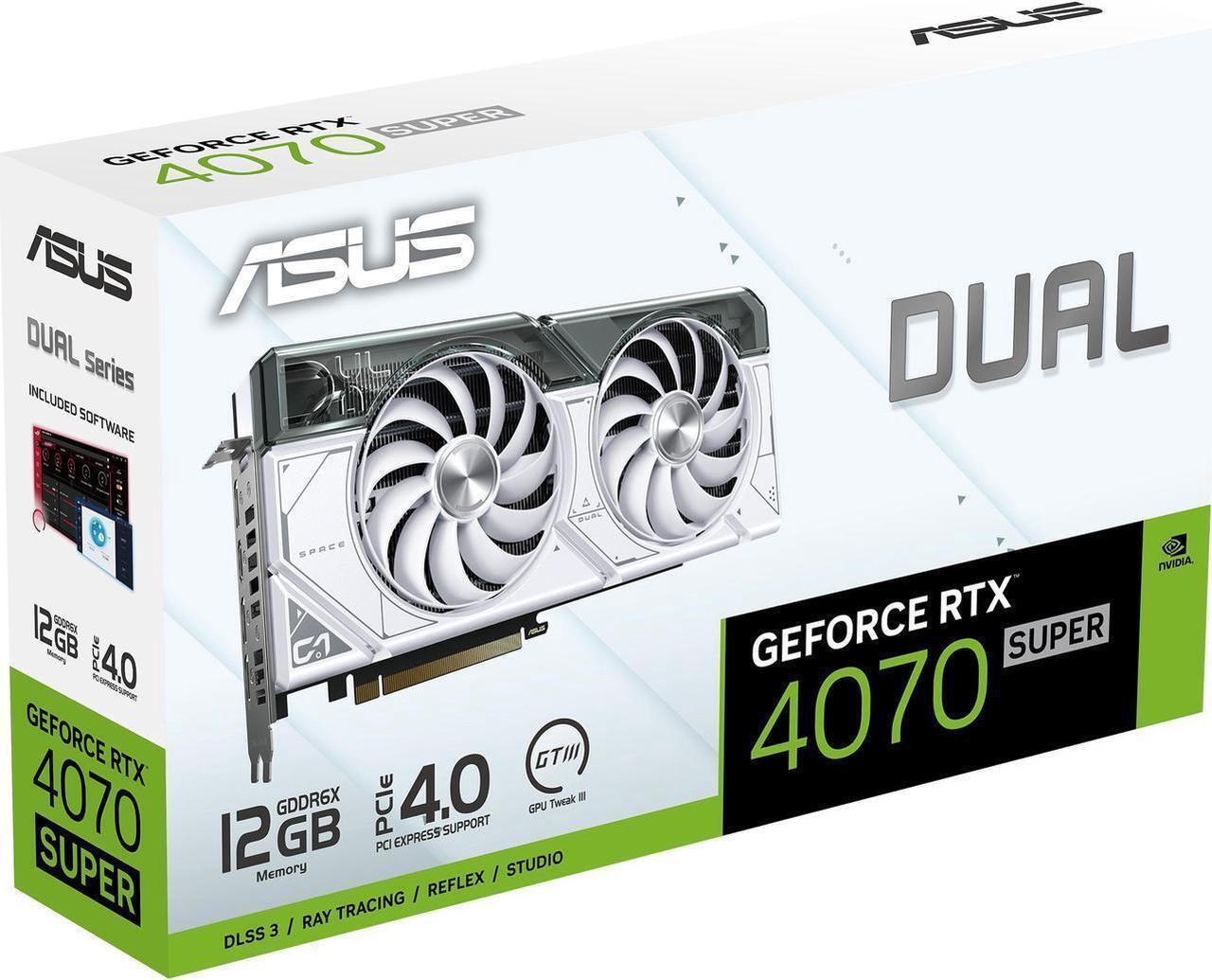 Alt view image 7 of 7 - ASUS Dual GeForce RTX 4070 SUPER White OC Edition (PCIe 4.0, 12GB GDDR6X, DLSS 3, HDMI 2.1a, DisplayPort 1.4a, 2.56-slot design, Axial-tech fan design, Auto-Extreme Tech) DUAL-RTX4070S-O12G-WHITE