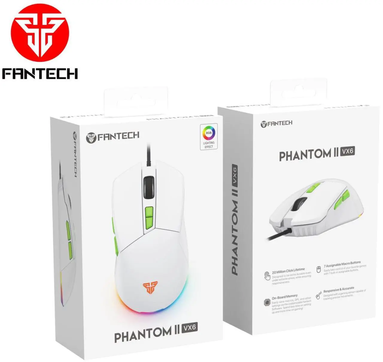 Alt view image 5 of 5 - FANTECH VENOM GO VX6 White Wired Gaming Mouse,2400 DPI Adjustable, 7 Buttons,20 MILLION CLICKSRGB Lighting Effect, 7D Macro Function Performance,Ergonomic Design for PC/Computer (White)