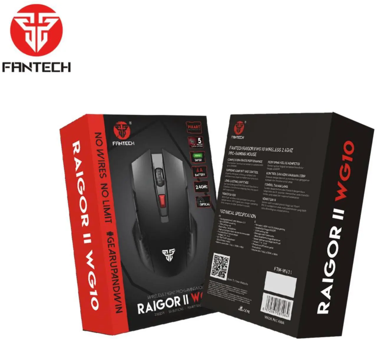 Alt view image 4 of 4 - FANTECH RAIGOR II WG10 Grey Gaming Mouse - 2000DPI, 2.4GHz, 6 Buttons, 61g Ultra-Light, 5M Clicks,Ergonomic Design for PC/Computer(Grey)
