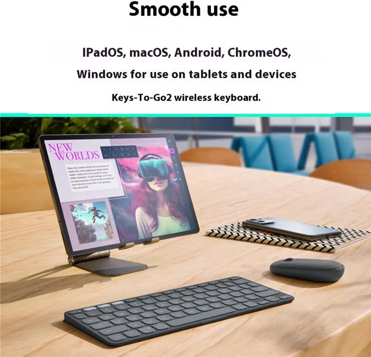 Alt view image 4 of 7 - Logitech KEYS-TO-GO 2 Wireless Mechanical Keyboard - Office Keyboard - Slim Design, Dwarf Shaft, Bluetooth Connectivity, Built-in Protective Cover, Supports Windows/macOS/ChromeOS/iPadOS, Black