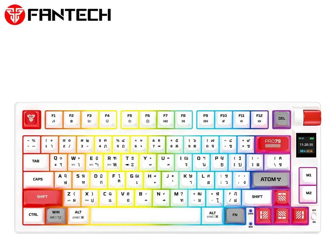 Main image of FANTECHATOM PRO79 MK917,Mechanical Wireless Keyboard,79Key,Tri-Mode Connection, ARGB Lighting,5 Pin Hot Swappable Switches,Built-In Smart Display,White (red switch)