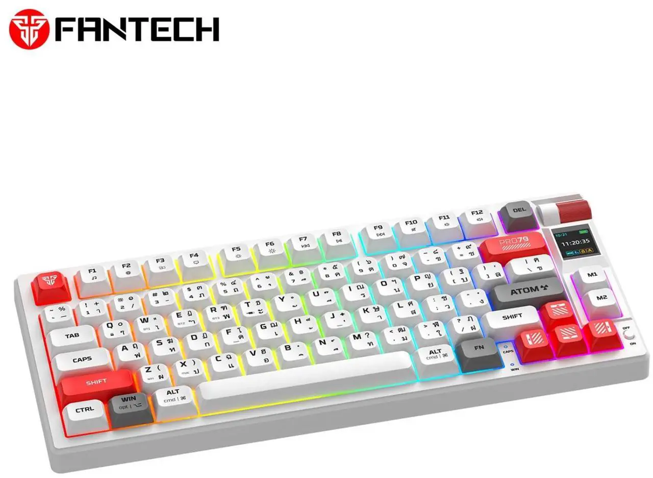 Alt view image 3 of 5 - FANTECHATOM PRO79 MK917,Mechanical Wireless Keyboard,79Key,Tri-Mode Connection, ARGB Lighting,5 Pin Hot Swappable Switches,Built-In Smart Display,White (red switch)