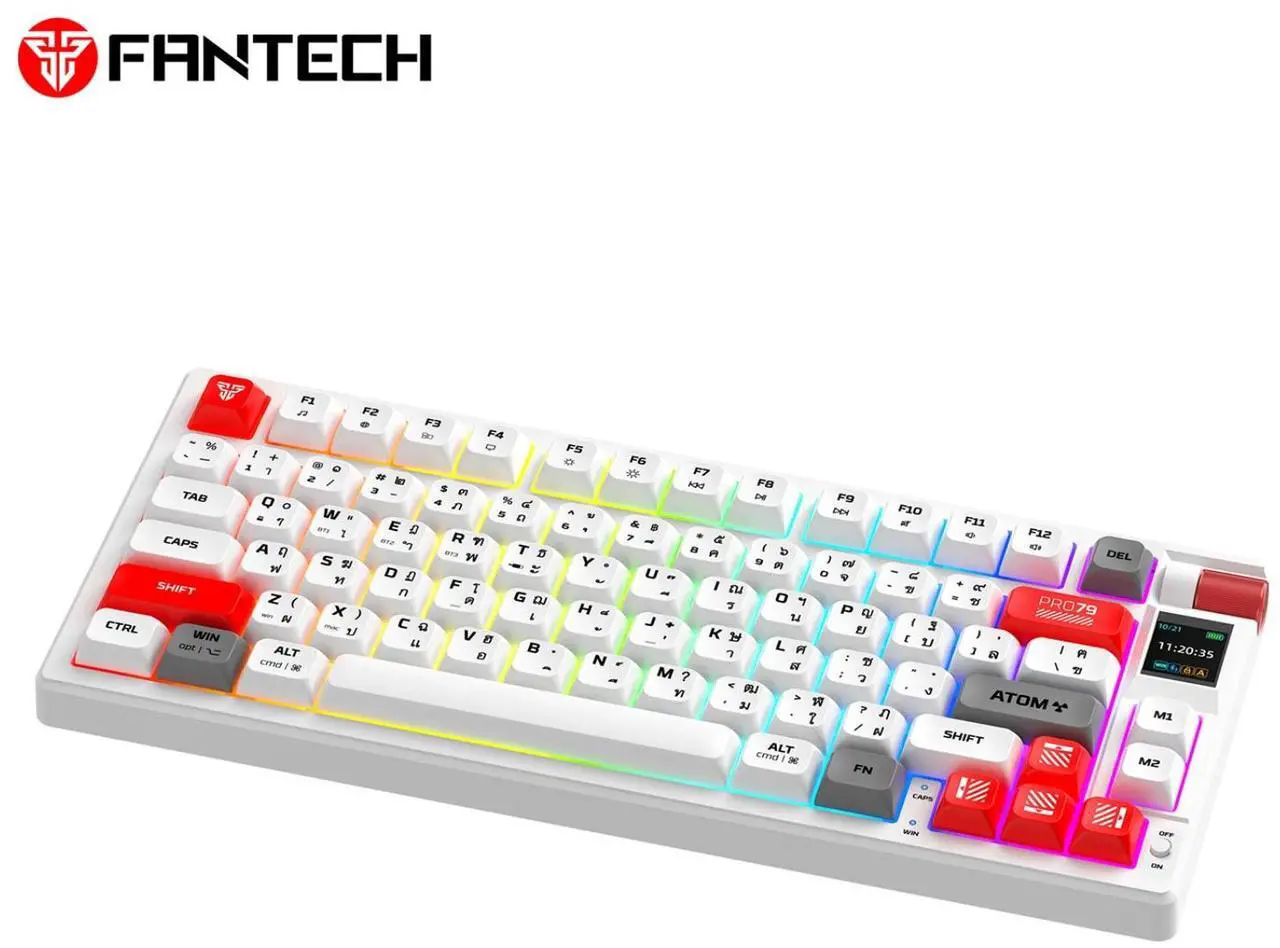 Alt view image 2 of 5 - FANTECHATOM PRO79 MK917,Mechanical Wireless Keyboard,79Key,Tri-Mode Connection, ARGB Lighting,5 Pin Hot Swappable Switches,Built-In Smart Display,White (red switch)