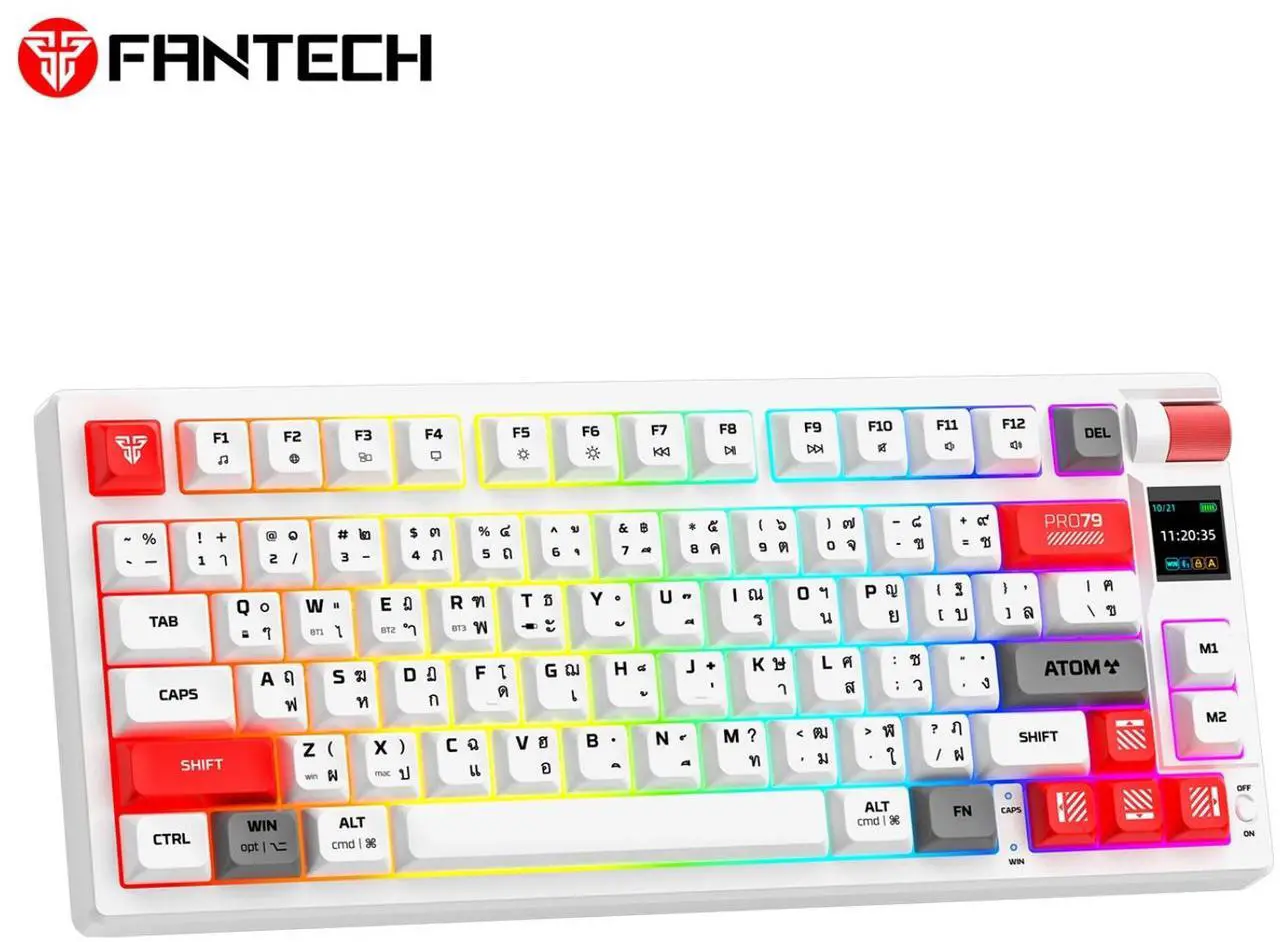 Alt view image 5 of 5 - FANTECHATOM PRO79 MK917,Mechanical Wireless Keyboard,79Key,Tri-Mode Connection, ARGB Lighting,5 Pin Hot Swappable Switches,Built-In Smart Display,White (red switch)