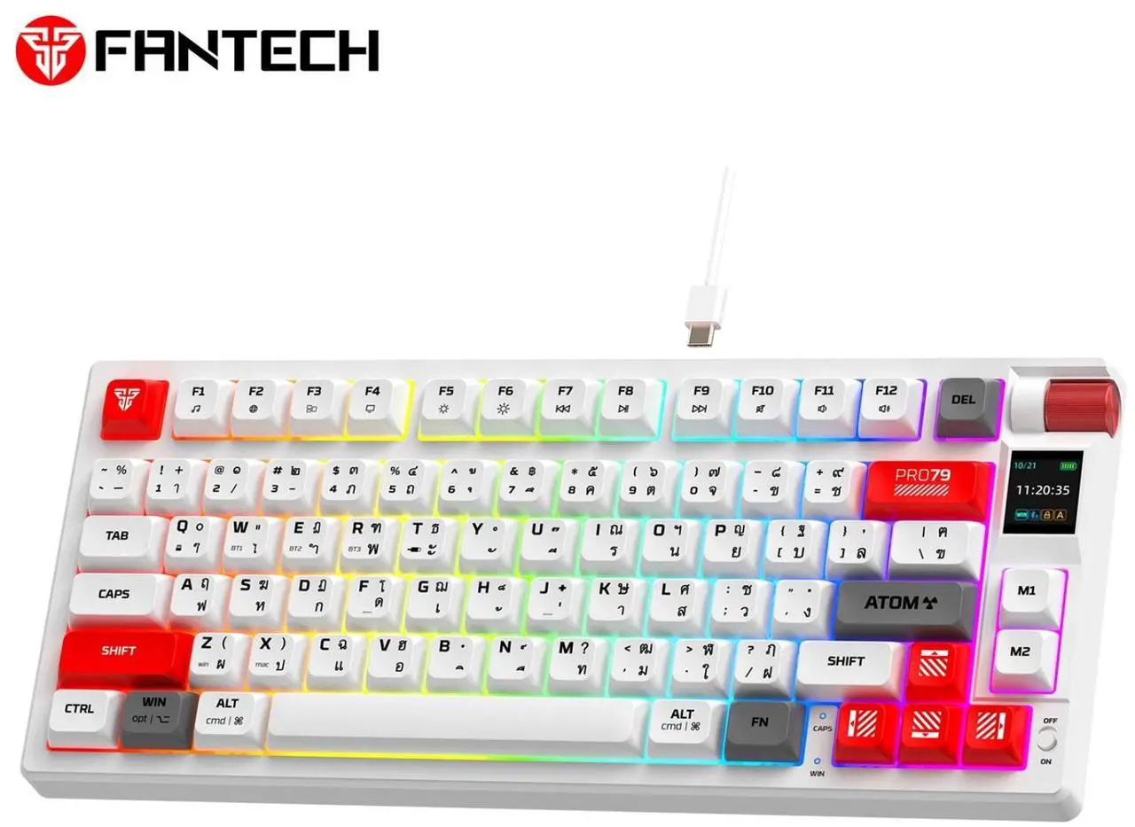 Alt view image 4 of 5 - FANTECHATOM PRO79 MK917,Mechanical Wireless Keyboard,79Key,Tri-Mode Connection, ARGB Lighting,5 Pin Hot Swappable Switches,Built-In Smart Display,White (red switch)
