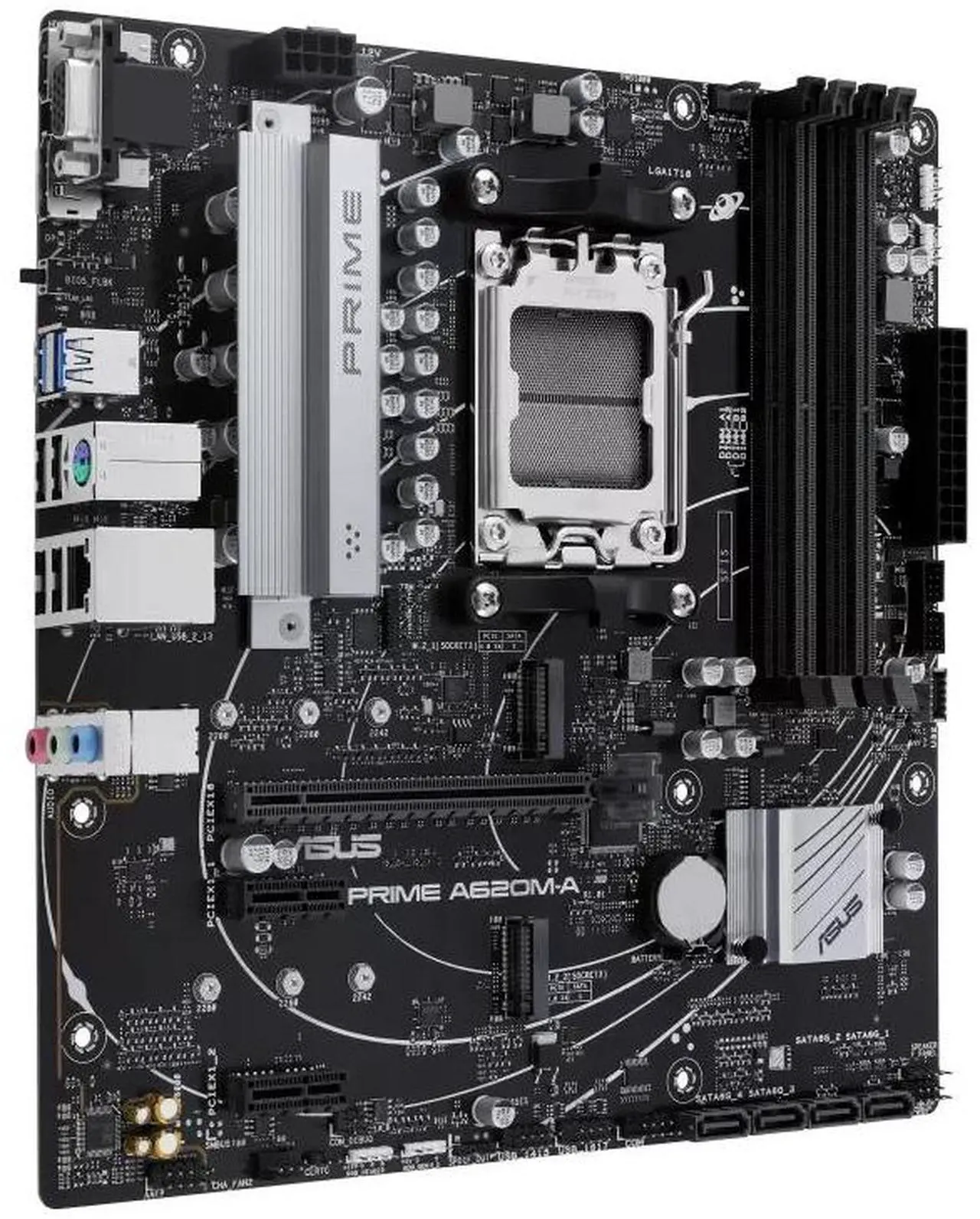 Alt view image 3 of 7 - ASUS PRIME A620M-A Motherboard, AMD AM5 micro-ATX, DDR5, PCIe 4.0, Dual M.2, DisplayPort/HDMI/VGA, USB 3.2 Gen 1 Ports, SATA 6 Gbps, BIOS FlashBack, AI Noise Reduction, AURA SYNC Lighting Effects