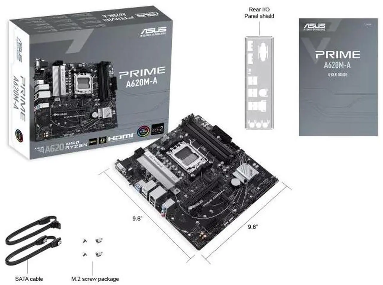 Alt view image 7 of 7 - ASUS PRIME A620M-A Motherboard, AMD AM5 micro-ATX, DDR5, PCIe 4.0, Dual M.2, DisplayPort/HDMI/VGA, USB 3.2 Gen 1 Ports, SATA 6 Gbps, BIOS FlashBack, AI Noise Reduction, AURA SYNC Lighting Effects