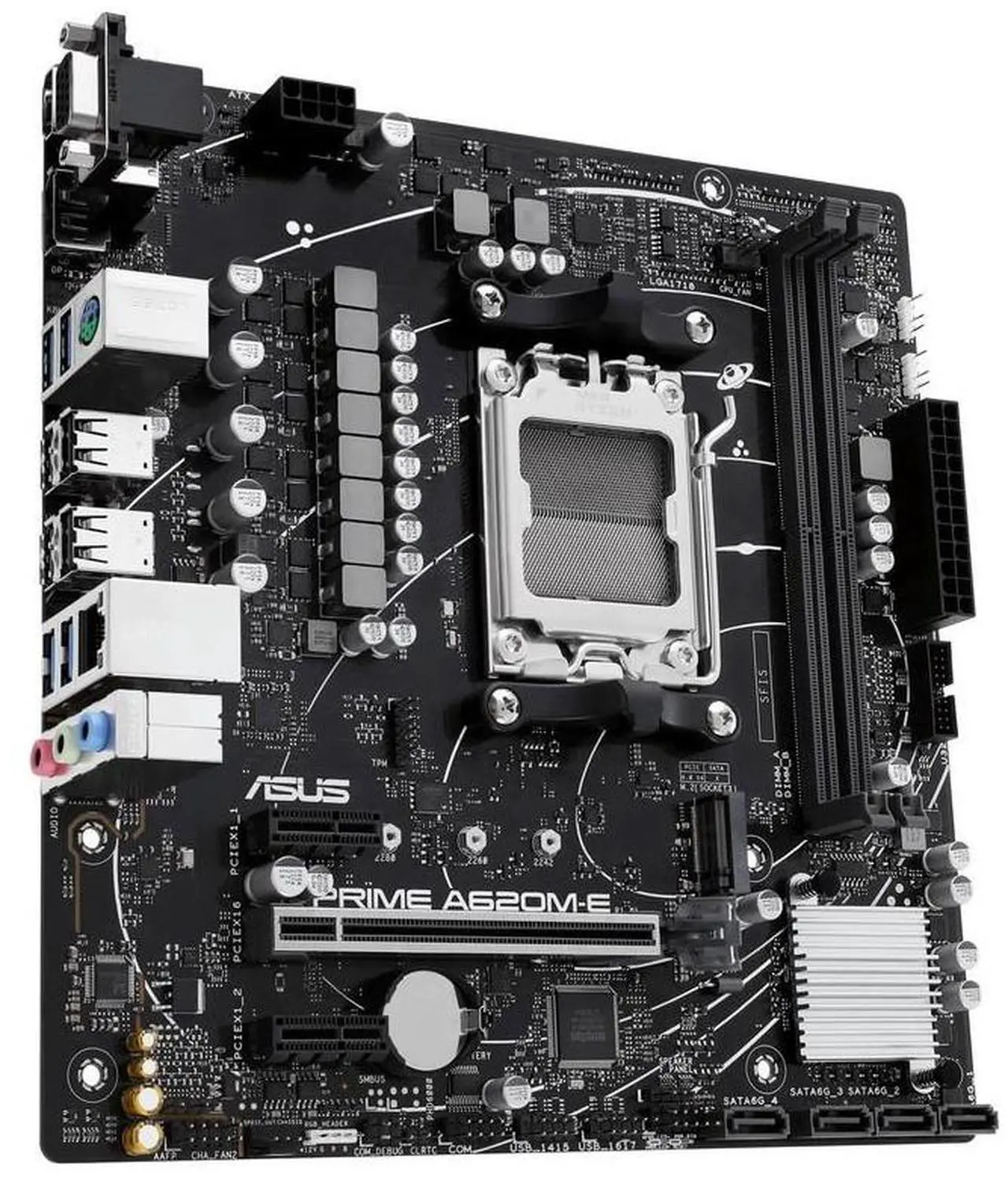 Alt view image 2 of 7 - ASUS PRIME A620M-E Motherboard, AM5, DDR5, PCIe 4.0  AMD A620 micro-ATX,  Supports CPUs 7500F/7600/7700X PRIME A620M-E, AURA SYNC Synchronized Lighting Effects, SATA 6 Gbps