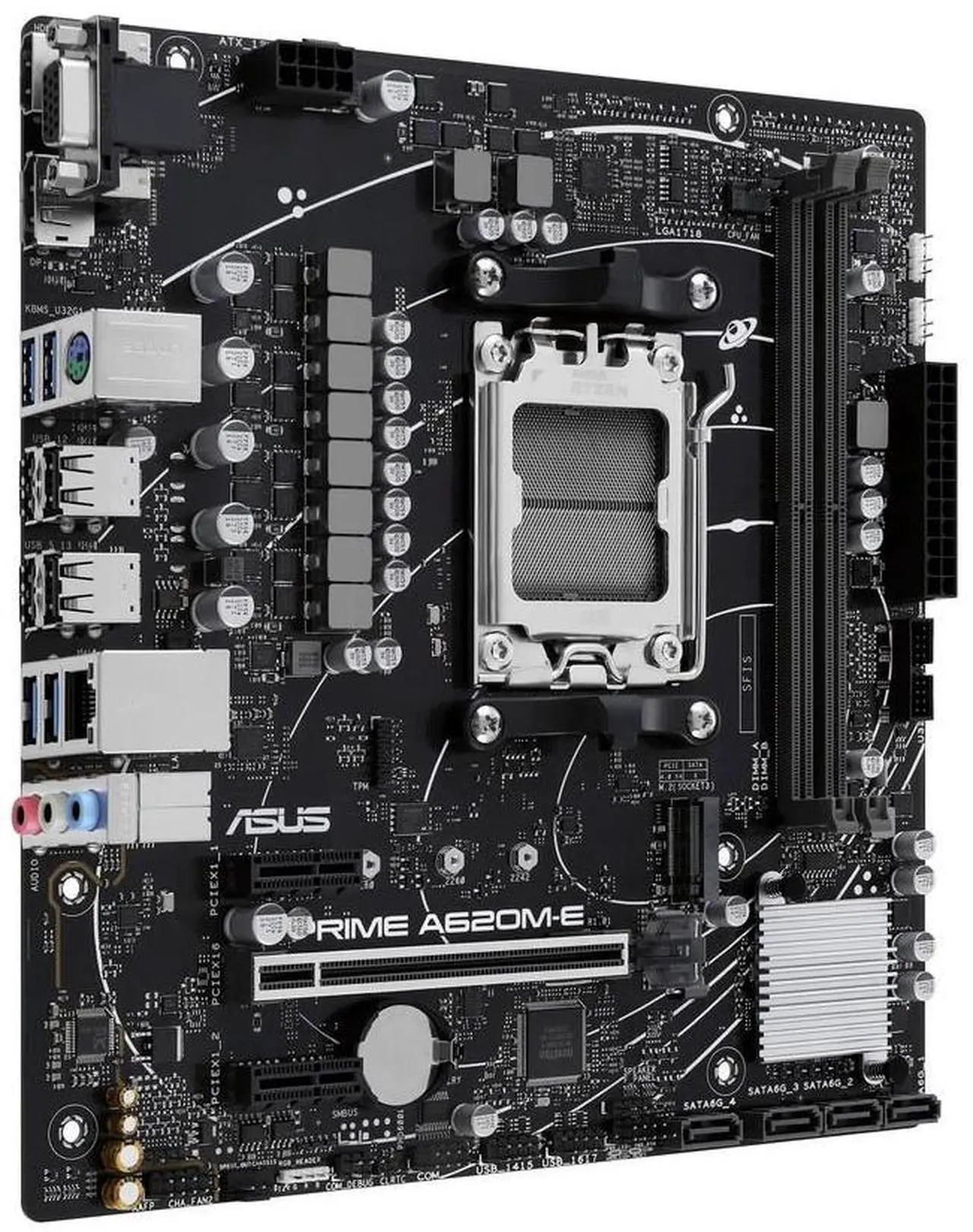 Alt view image 4 of 7 - ASUS PRIME A620M-E Motherboard, AM5, DDR5, PCIe 4.0  AMD A620 micro-ATX,  Supports CPUs 7500F/7600/7700X PRIME A620M-E, AURA SYNC Synchronized Lighting Effects, SATA 6 Gbps