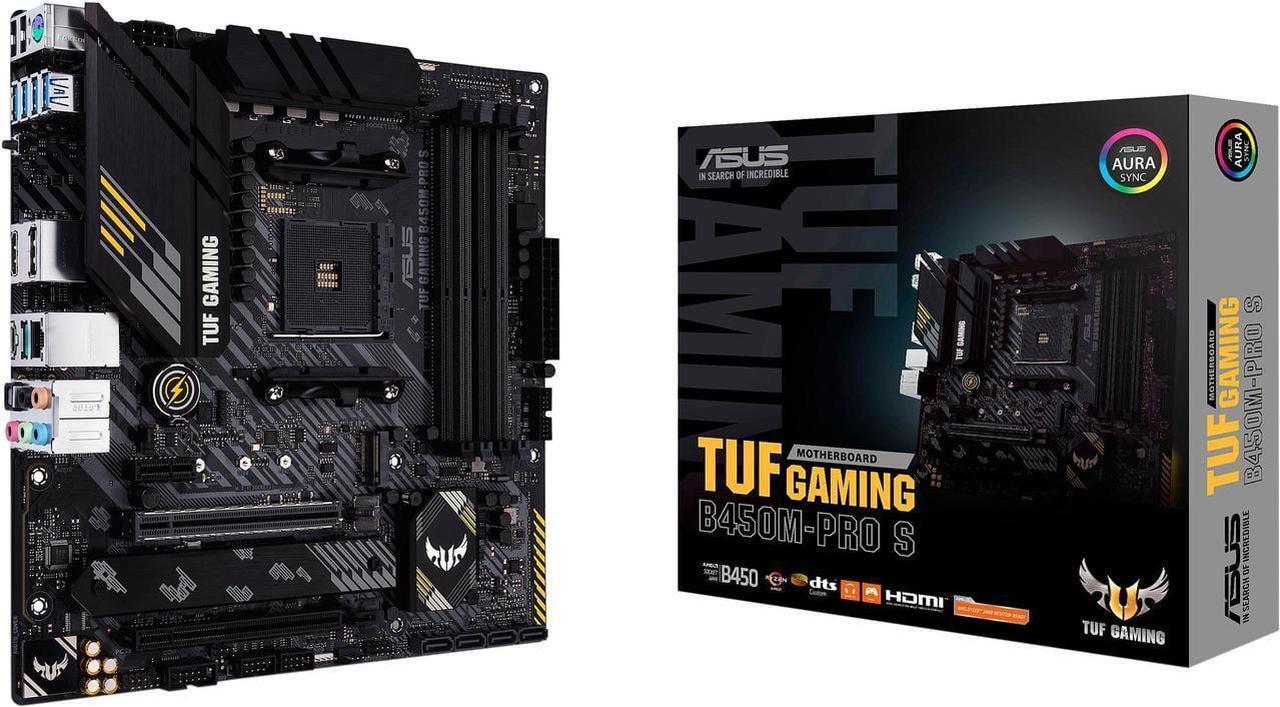 Main image of ASUS TUF GAMING B450M-PRO S AMD AM4 (3rd Gen Ryzen) Micro ATX Gaming Motherboard (8+2 DrMOS Power Stages, 2.5Gb LAN, BIOS FlashBack, AI Noise-Canceling Microphone, USB 3.2 Gen 2, AURA Sync RGB