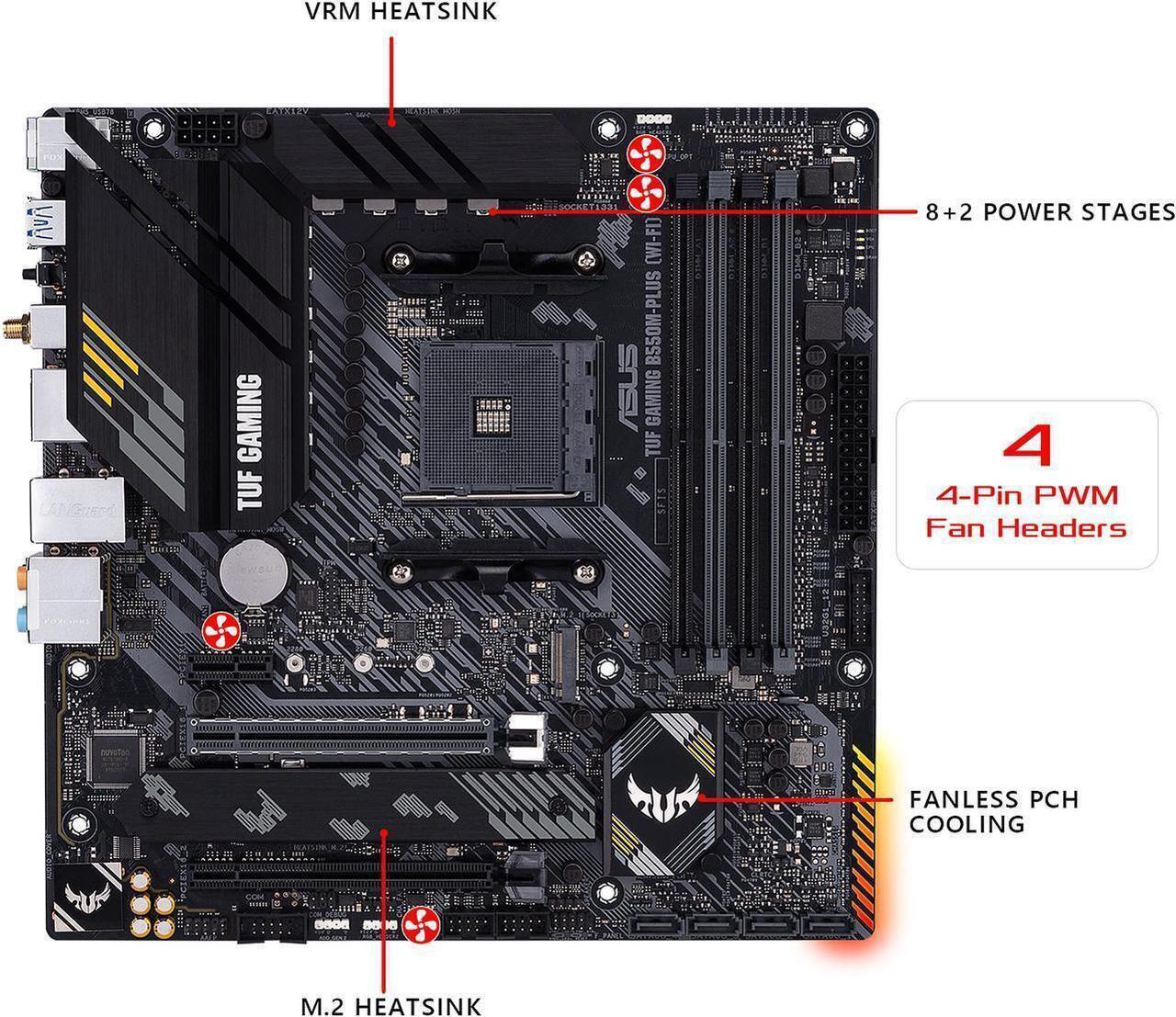 Alt view image 3 of 7 - ASUS TUF GAMING B550M-PLUS (Wi-Fi) AMD AM4 (3rd Gen Ryzen) Micro ATX Gaming Motherboard (PCIe 4.0, 2.5Gb LAN, BIOS FlashBack, HDMI 2.1, USB 3.2 Gen 2, Addressable Gen 2 RGB Header and AURA Sync)