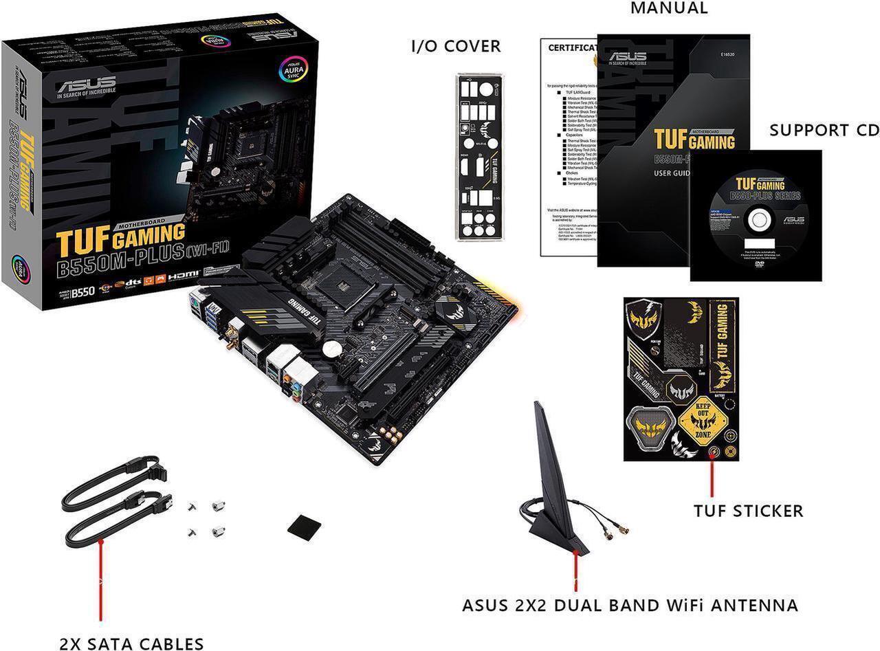 Alt view image 7 of 7 - ASUS TUF GAMING B550M-PLUS (Wi-Fi) AMD AM4 (3rd Gen Ryzen) Micro ATX Gaming Motherboard (PCIe 4.0, 2.5Gb LAN, BIOS FlashBack, HDMI 2.1, USB 3.2 Gen 2, Addressable Gen 2 RGB Header and AURA Sync)