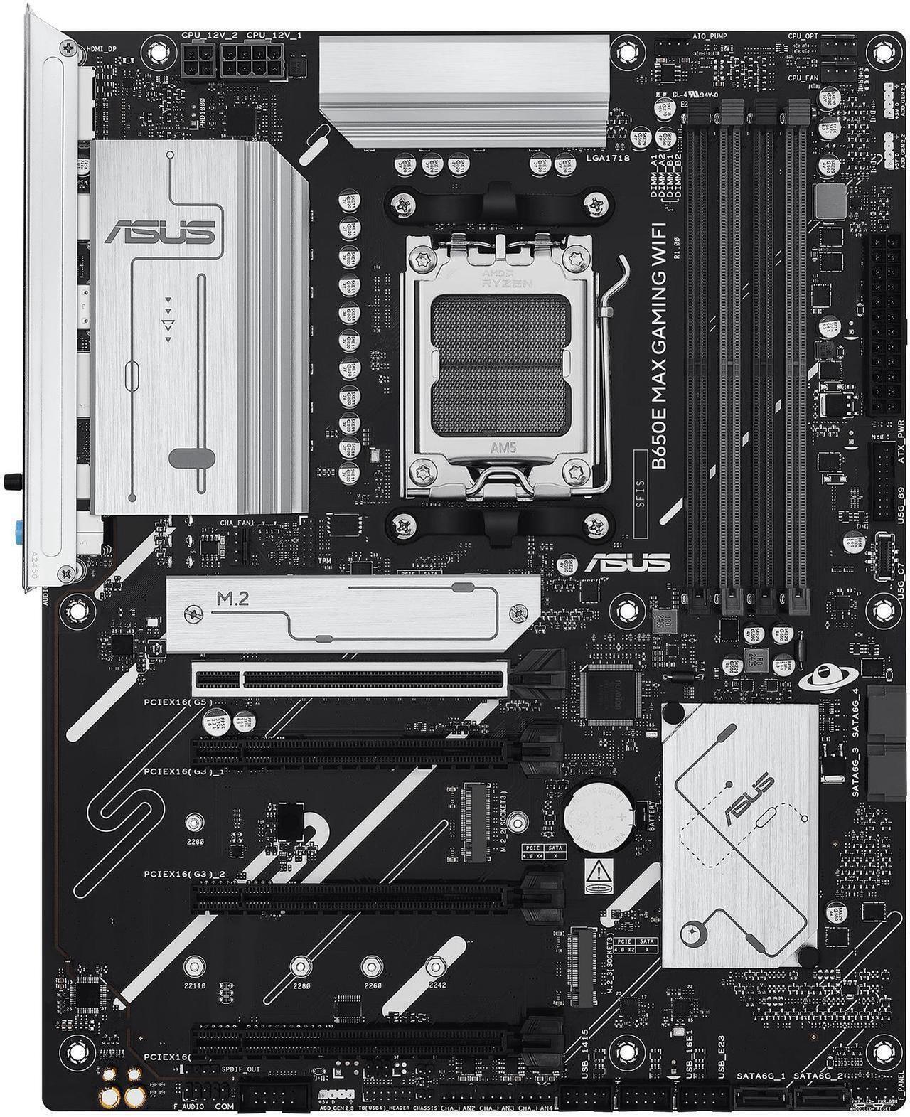 Alt view image 2 of 7 - ASUS B650E MAX GAMING WIFI AMD B650 ATX motherboard, DDR5, PCIe 5.0 Ready, 3x M.2 slots, Wi-Fi 6E, Realtek 2.5Gb Ethernet, DisplayPort, HDMI, USB 10Gbps Type-A & Type-C, BIOS FlashBack, Aura Sync