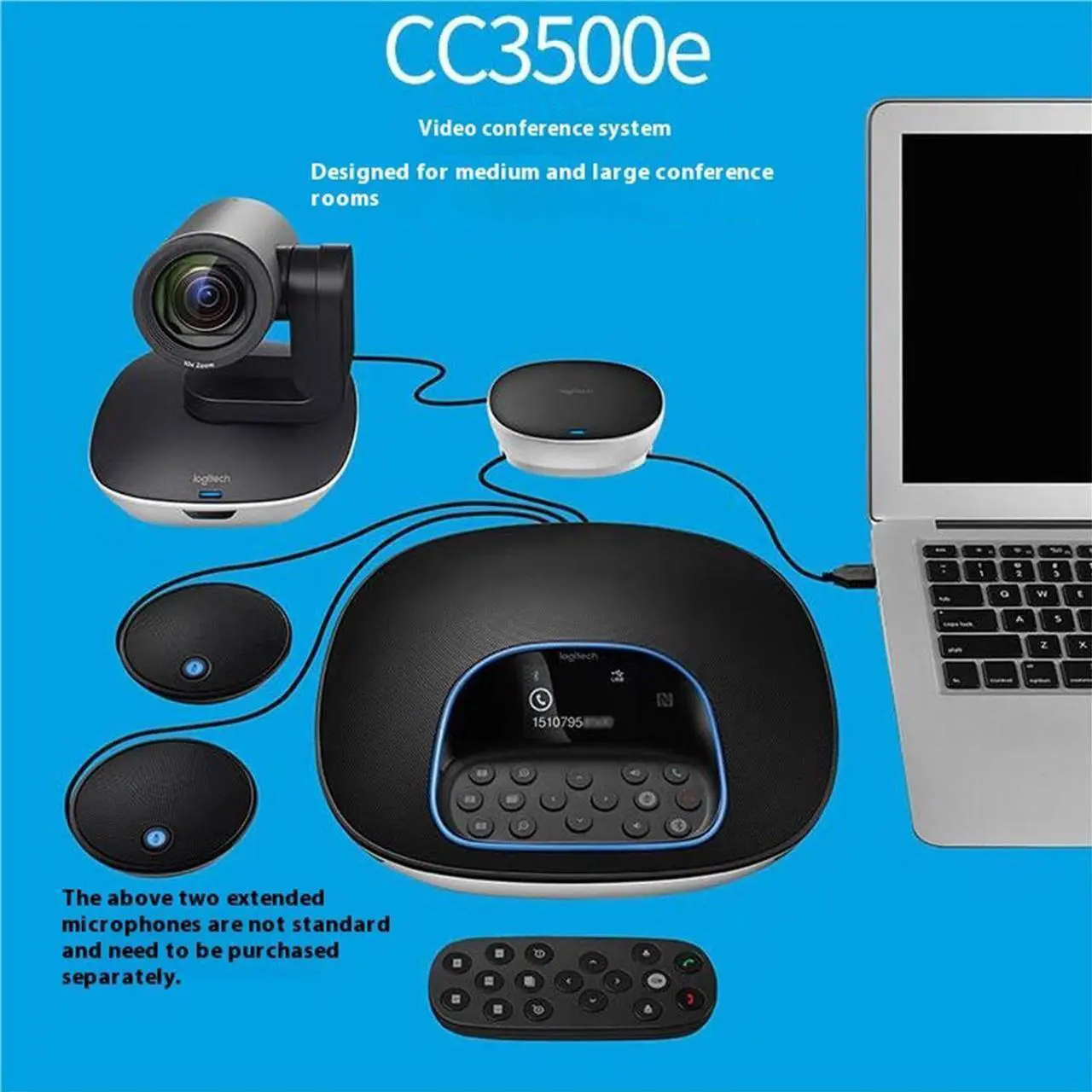 Alt view image 4 of 4 - Logitech CC3500e STMP100 Expansion Microphone for GROUP System - Extends Coverage to 28ft, Plug & Play, Mute Button, Omnidirectional Mic, Black-single pack