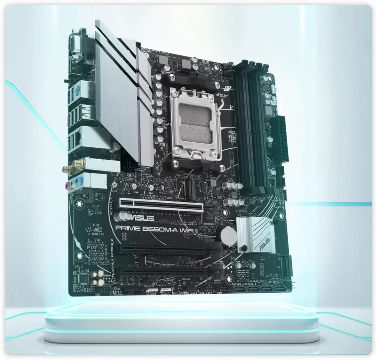 Alt view image 2 of 4 - ASUS PRIME B650M-A WIFI II-CSM motherboard, AMD B650 Mini-ITX Motherboard, DDR5, PCIe 5.0 M.2, Wi-Fi 6, DisplayPort, VGA, HDMI®, SATA 6 Gbps, BIOS FlashBack AURA SYNC.