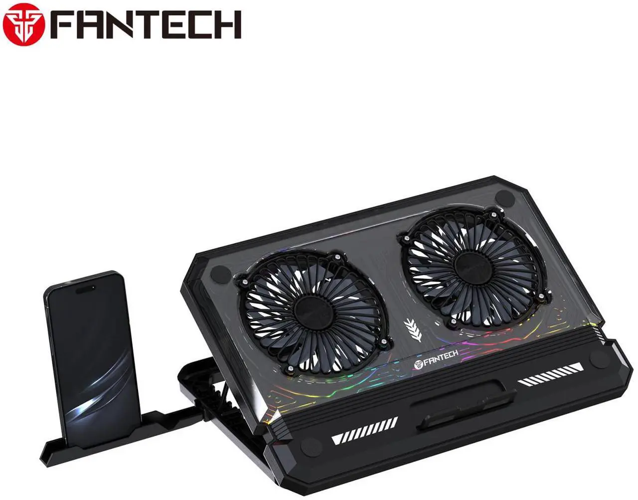 Alt view image 5 of 7 - Fantech NC21 Notebook Cooler, adjustable height,Adjustable wind speed, quick access phone holder, RGB light, Notebook Accessories, black