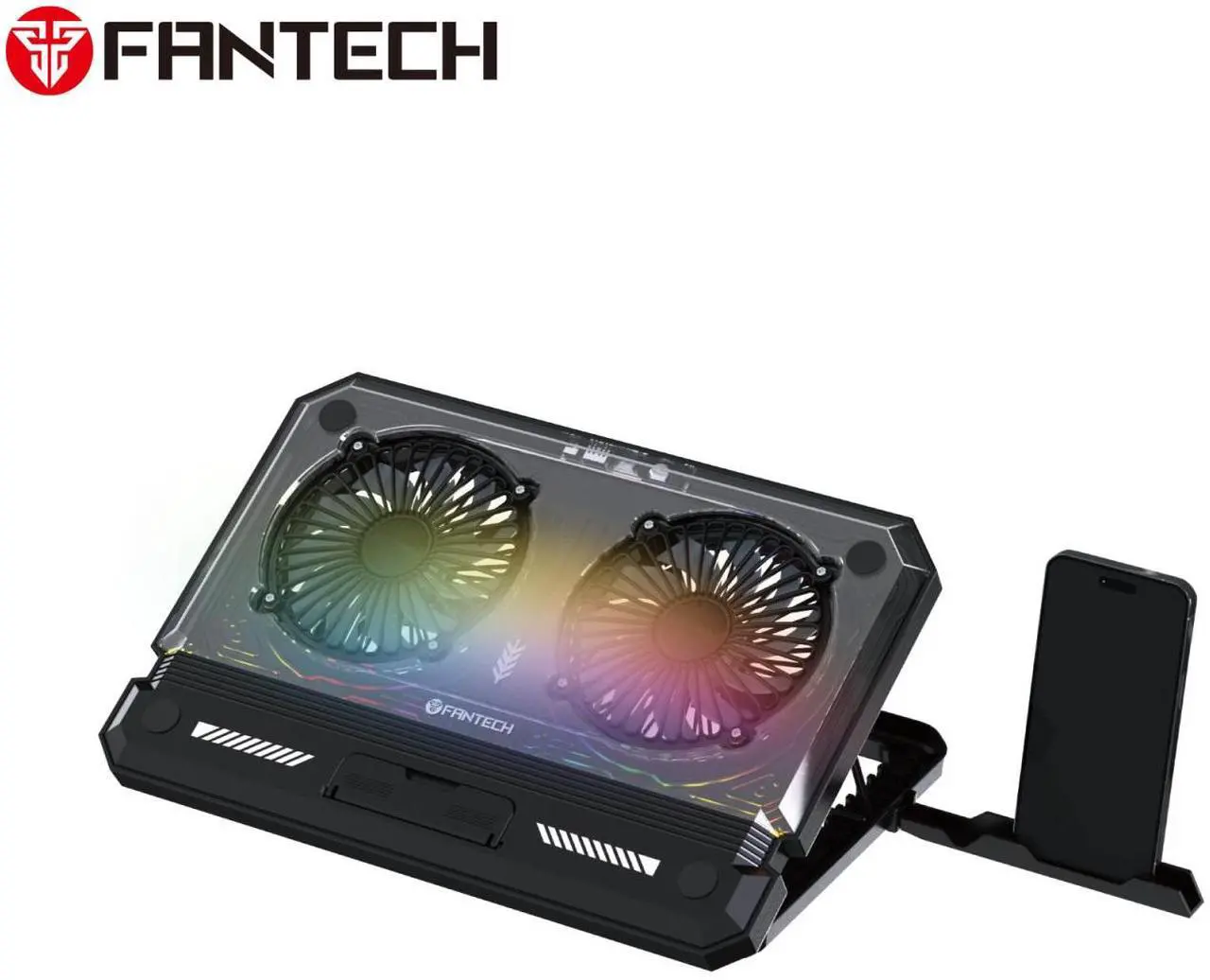 Main image of Fantech NC21 Notebook Cooler, adjustable height,Adjustable wind speed, quick access phone holder, RGB light, Notebook Accessories, black