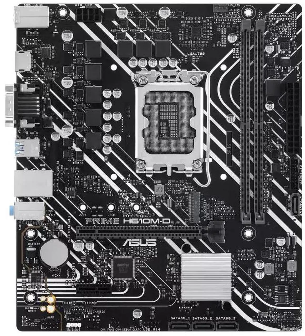 Alt view image 2 of 7 - ASUS PRIME H610M-D Intel H610 (LGA 1700) micro-ATX motherboard, DDR5, PCIe 4.0, M.2 slot, Realtek 1 Gb Ethernet, HDMI, VGA, USB 3.2 Gen 1, SATA 6 Gbps, COM port, RGB header