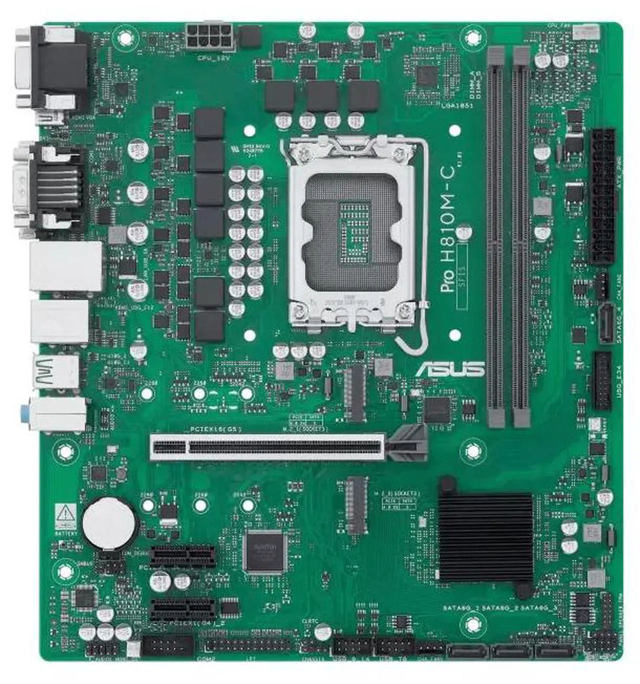 Alt view image 2 of 7 - ASUS Pro H810M-C-CSM Intel H810 (LGA1851) business motherboard,DDR5,PCIe 5.0 x16 SafeSlot,two PCIe 4.0 M.2 slots,Dual DIMM clips,Q-LED Core,DisplayPort,VGA,DVI-D,HDMI,ASUS Control Center Express(ACCE)