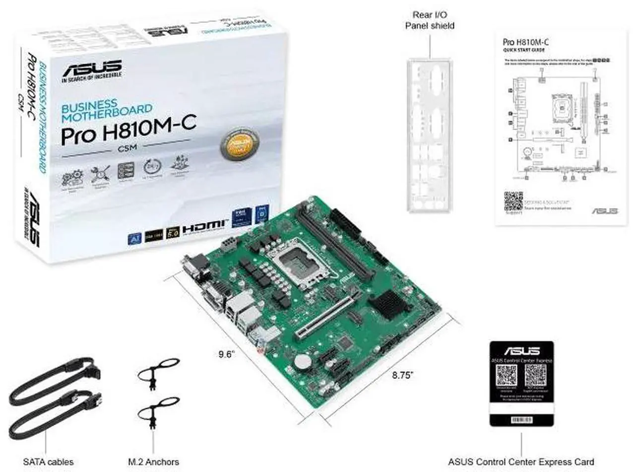 Alt view image 7 of 7 - ASUS Pro H810M-C-CSM Intel H810 (LGA1851) business motherboard,DDR5,PCIe 5.0 x16 SafeSlot,two PCIe 4.0 M.2 slots,Dual DIMM clips,Q-LED Core,DisplayPort,VGA,DVI-D,HDMI,ASUS Control Center Express(ACCE)
