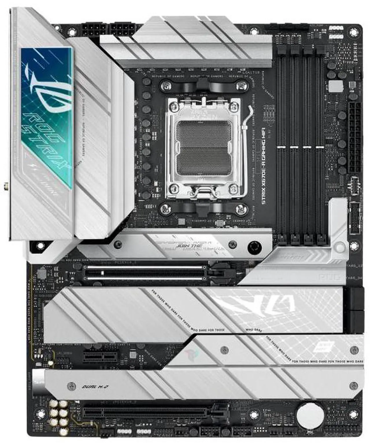 Alt view image 2 of 7 - ASUS ROG STRIX X670E-A GAMING WIFI AMD X670 ATX motherboard,AM5,DDR5 support, one PCIe 5.0 x16 slot with Q-Release, USB 3.2 Gen 2x2, onboard WiFi 6E, AI Cooling II, Aura Sync RGB lighting