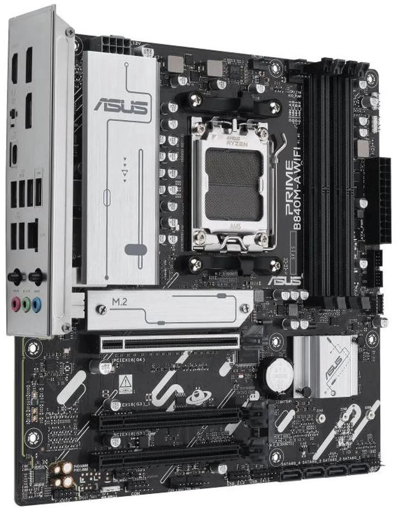 Alt view image 3 of 7 - ASUS PRIME B840M-A WIFI AMD B840 (AM5 Socket) micro-ATX motherboard, DDR5, PCIe 4.0 Ready, three M.2 slots, Wi-Fi 6E,Realtek 2.5Gb Ethernet, Dual DisplayPort, rear and front USB 5Gbps Type-C,Aura Sync