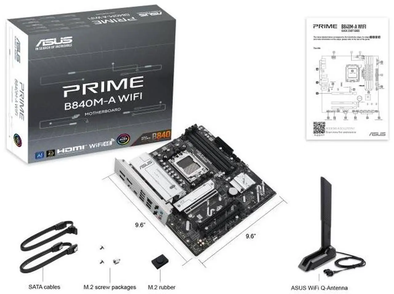 Alt view image 7 of 7 - ASUS PRIME B840M-A WIFI AMD B840 (AM5 Socket) micro-ATX motherboard, DDR5, PCIe 4.0 Ready, three M.2 slots, Wi-Fi 6E,Realtek 2.5Gb Ethernet, Dual DisplayPort, rear and front USB 5Gbps Type-C,Aura Sync