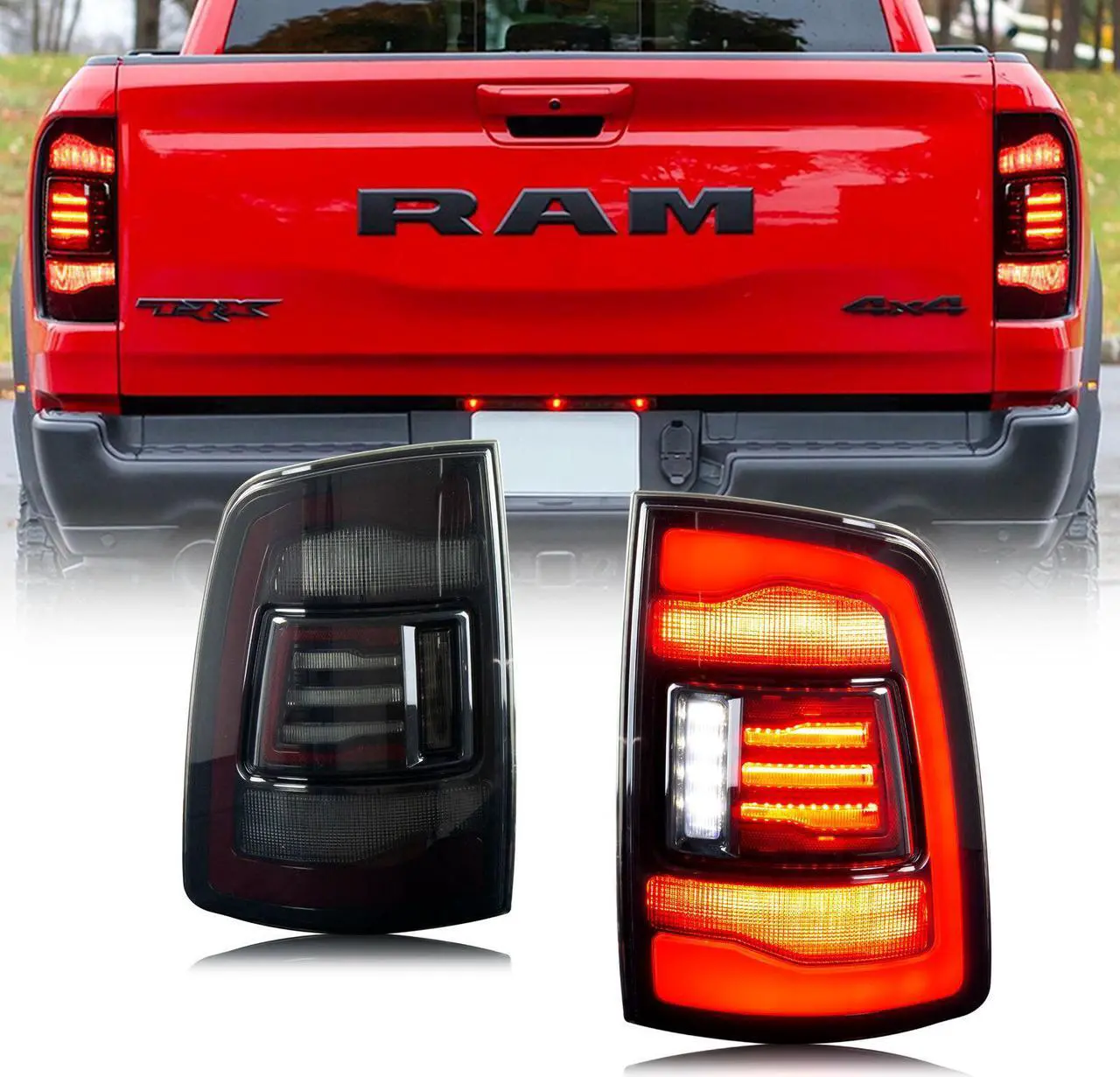 Feu Arrière Droit LED Pour Dodge RAM 1500 2019-2024 - Avec Détection D'angle Mort, Couleur Noire
