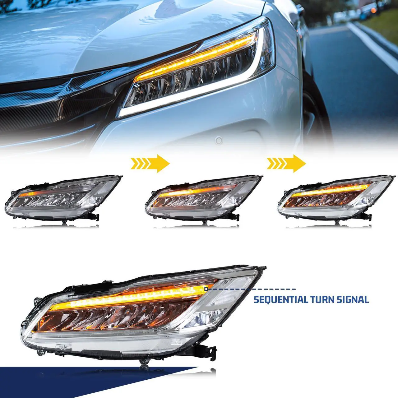 Alt view image 2 of 5 - LED Headlights for Honda Accord 2016 2017 9th Gen Start-up Animation Sequential Signal Front Lamps Assembly Accessary Cannot fit Touring Model