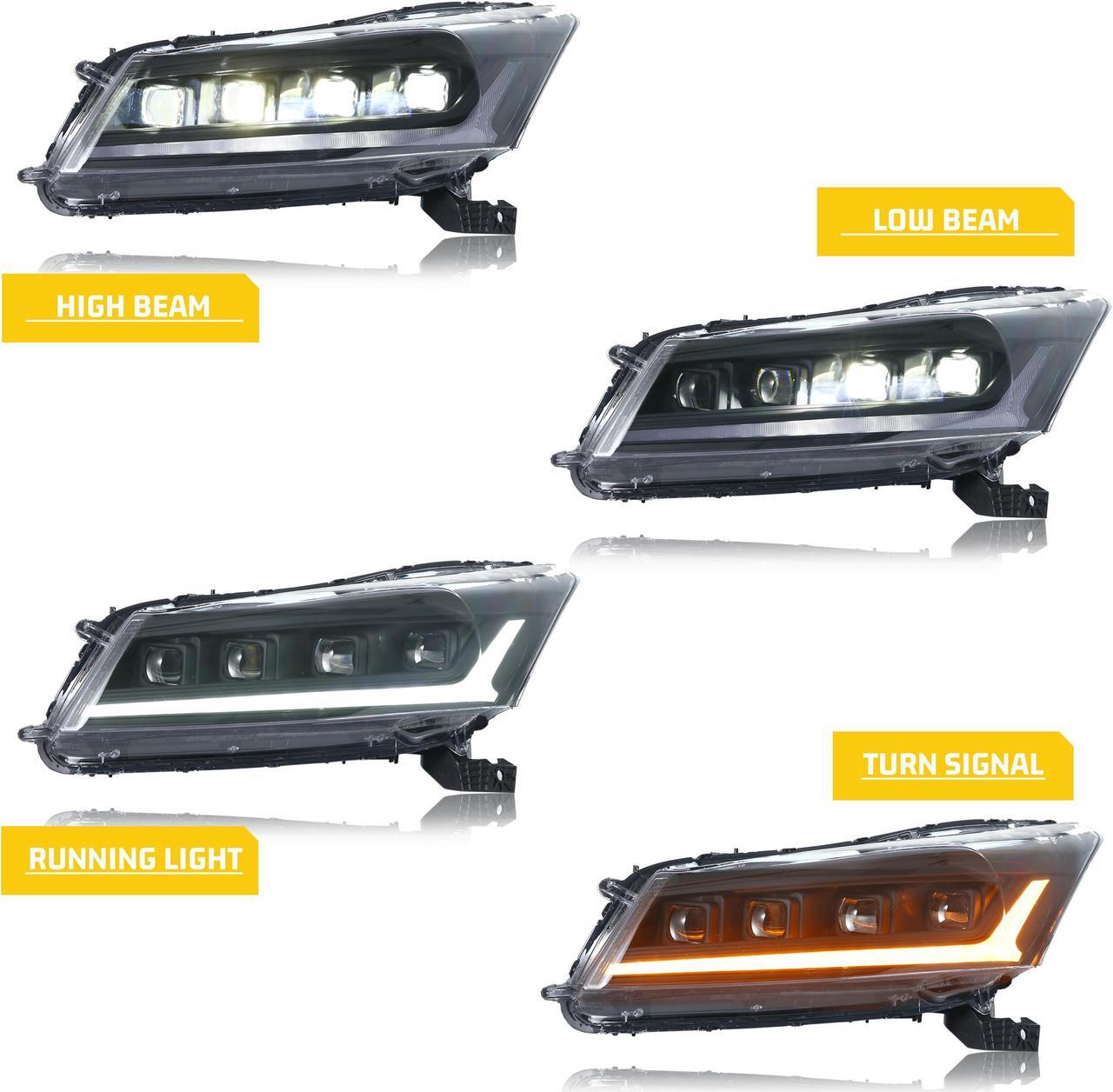 Alt view image 3 of 5 - LED Headlights for Honda Accord 2008 2009 2010 2011 2012 Sedan 8th GEN Strat-up Animation Sequential Signal High/Low Beam Projector Front Lamps Assembly