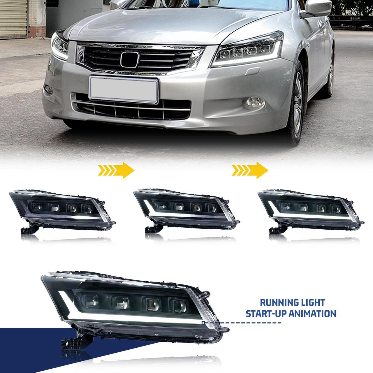 Alt view image 4 of 5 - LED Headlights for Honda Accord 2008 2009 2010 2011 2012 Sedan 8th GEN Strat-up Animation Sequential Signal High/Low Beam Projector Front Lamps Assembly