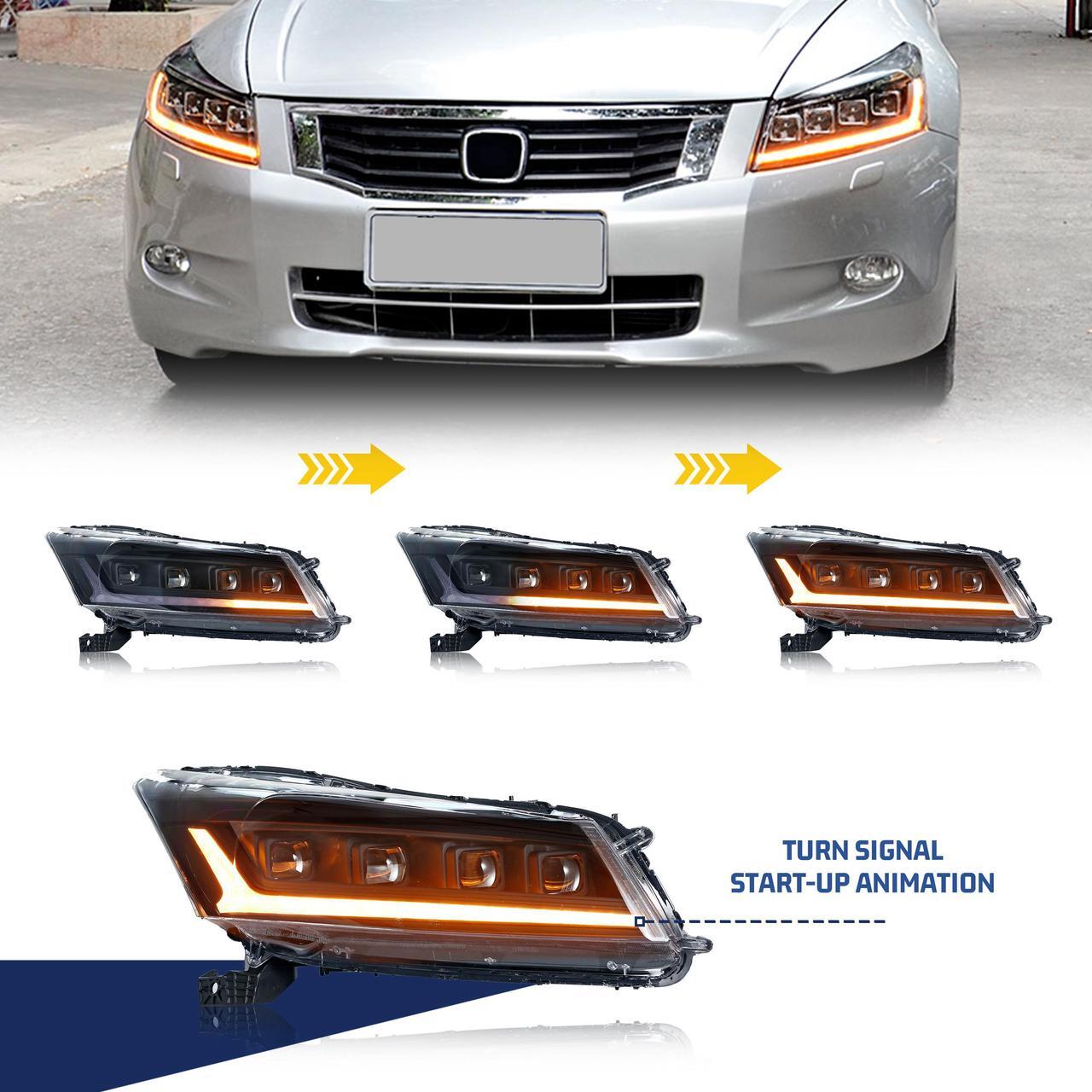 Alt view image 2 of 5 - LED Headlights for Honda Accord 2008 2009 2010 2011 2012 Sedan 8th GEN Strat-up Animation Sequential Signal High/Low Beam Projector Front Lamps Assembly