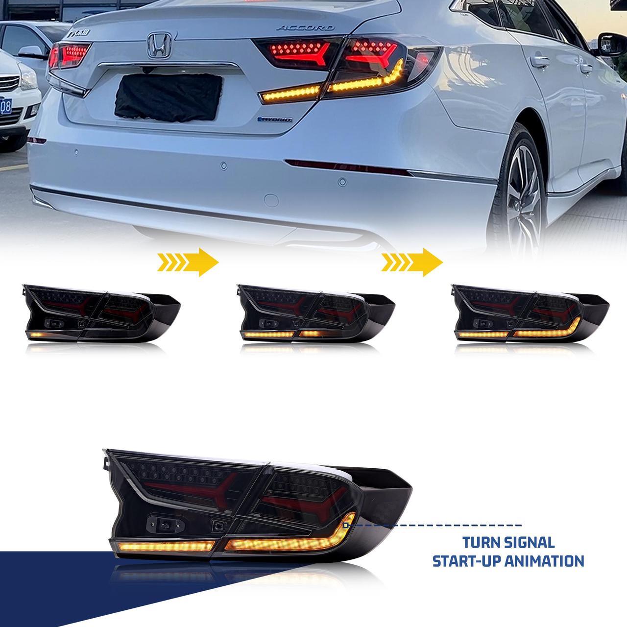 Alt view image 2 of 5 - LED Tail Lights For Honda Accord 10th Gen 2018 2019 2020 2021 2022 Animation DRL Sequential Indicator Rear Lamp Assembly (BLACK)