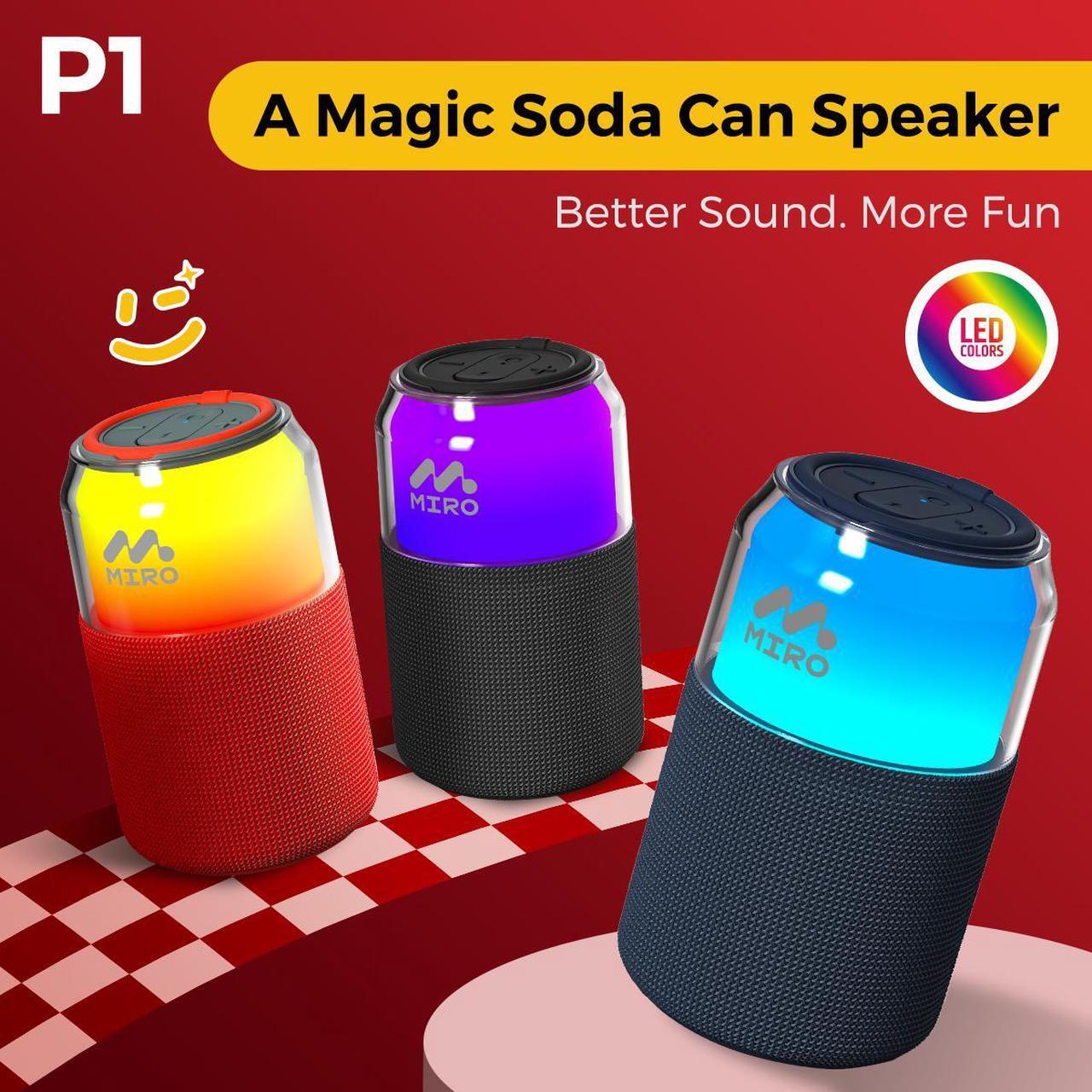 Alt view image 2 of 7 - Miro P1 360° Surround Stereo Speaker, TWS Wireless Dual Channel Audio, Smart LED Ambient Lighting, Classic Soda Bubble Sound Effect, Bluetooth 5.4, 10m Range, 10 Hours Playtime (Blue)