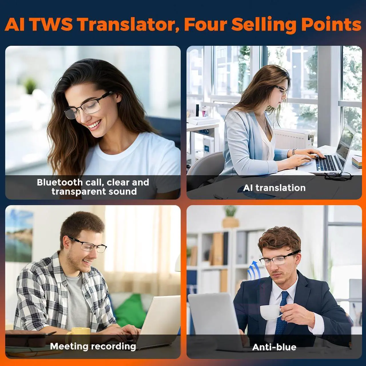 Alt view image 2 of 7 - MIRO W5 AI Translation Meeting Recording Smart Glasses Anti Blue Light Stereo Audio Built-in Speaker for Meetings & Working