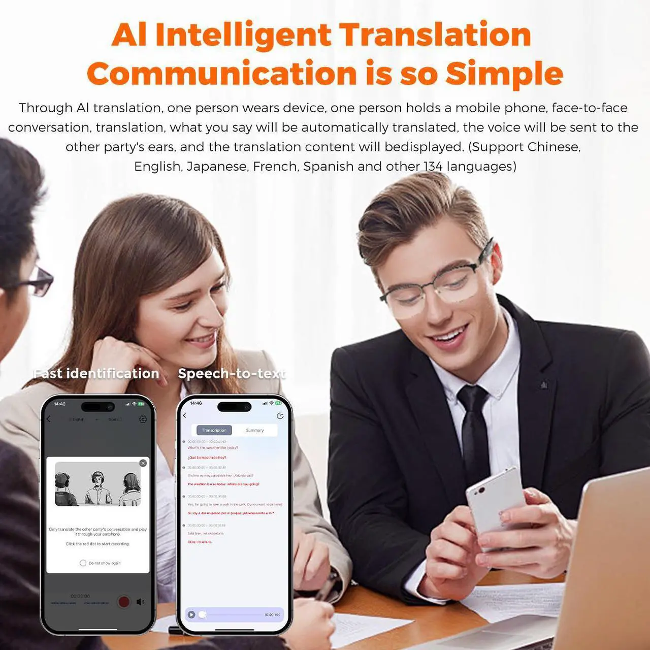 Alt view image 7 of 7 - MIRO W5 AI Translation Meeting Recording Smart Glasses Anti Blue Light Stereo Audio Built-in Speaker for Meetings & Working