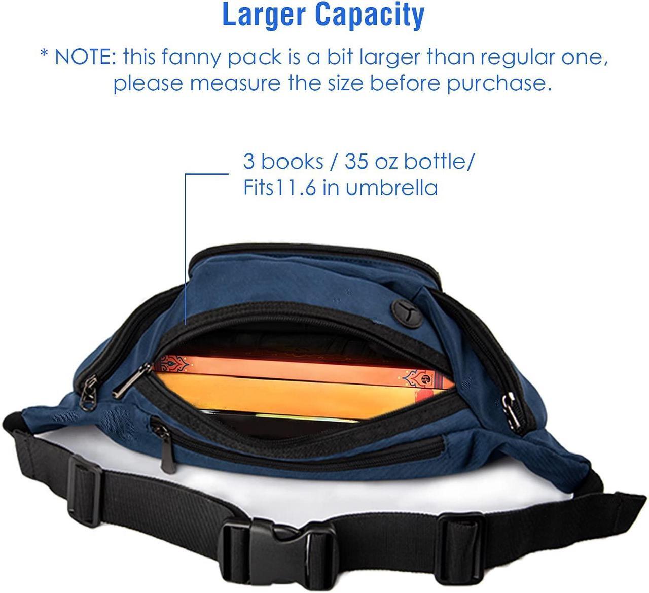 Alt view image 4 of 6 - Large Fanny Pack With Water Bottle Holder For Men Women Hiking Waist Packs Hip Bug Bag Adjustable Belt Bag For Outdoors Workout Dog Walking Traveling Cycling Blue