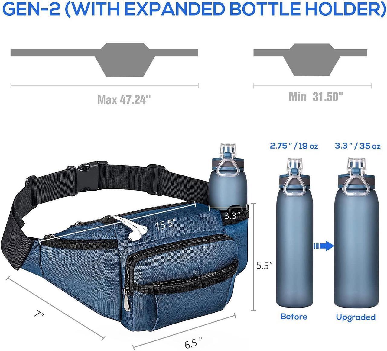 Alt view image 2 of 6 - Large Fanny Pack With Water Bottle Holder For Men Women Hiking Waist Packs Hip Bug Bag Adjustable Belt Bag For Outdoors Workout Dog Walking Traveling Cycling Blue