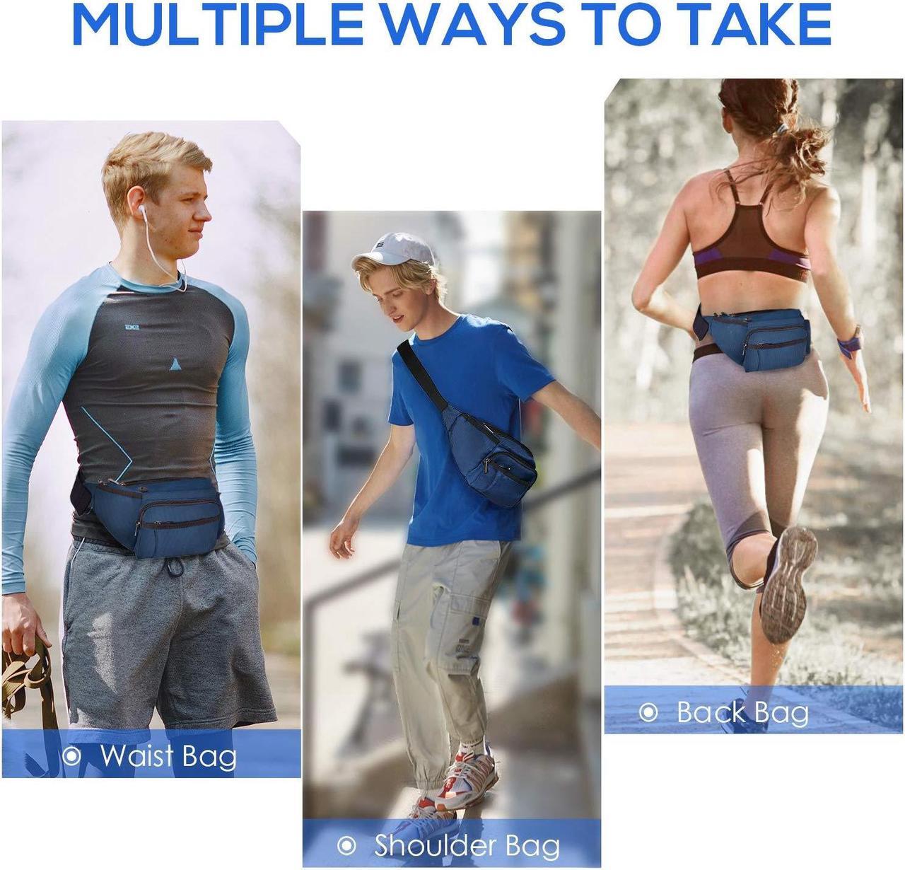 Alt view image 6 of 6 - Large Fanny Pack With Water Bottle Holder For Men Women Hiking Waist Packs Hip Bug Bag Adjustable Belt Bag For Outdoors Workout Dog Walking Traveling Cycling Blue