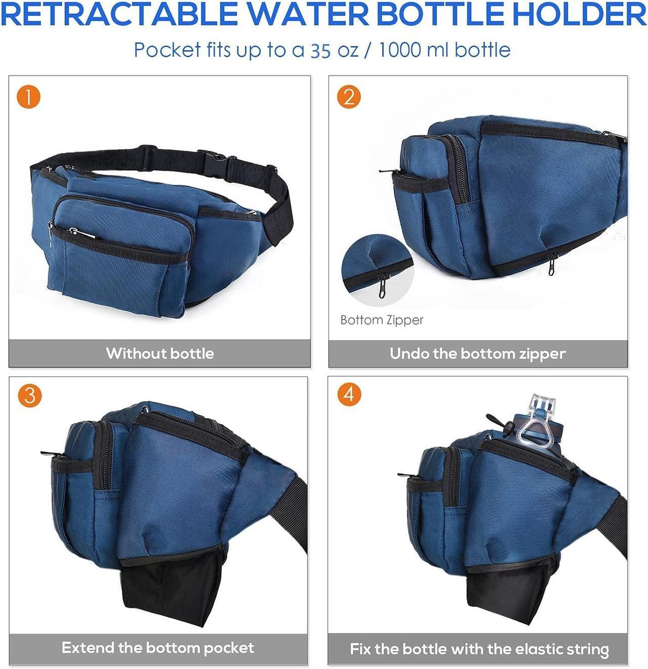 Alt view image 3 of 6 - Large Fanny Pack With Water Bottle Holder For Men Women Hiking Waist Packs Hip Bug Bag Adjustable Belt Bag For Outdoors Workout Dog Walking Traveling Cycling Blue