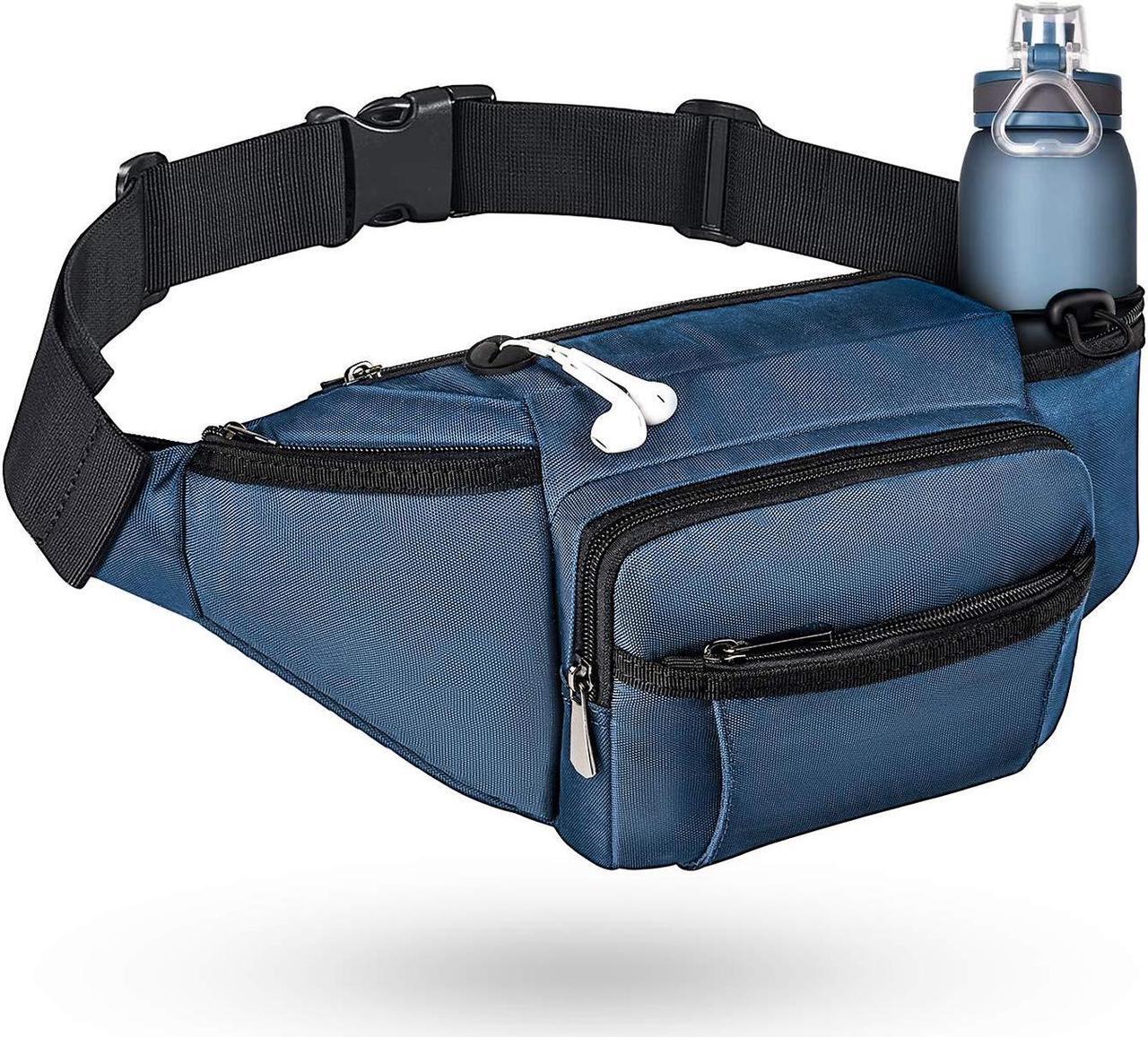 Main image of Large Fanny Pack With Water Bottle Holder For Men Women Hiking Waist Packs Hip Bug Bag Adjustable Belt Bag For Outdoors Workout Dog Walking Traveling Cycling Blue