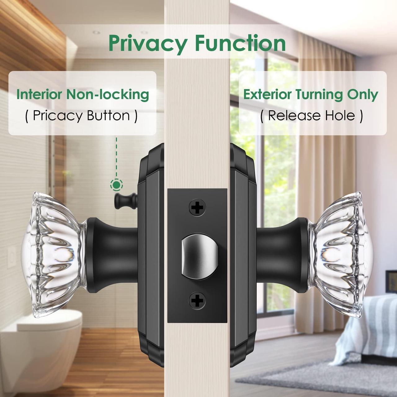 Alt view image 3 of 7 - Brightify Crystal Door Knobs with Lock, Glass Door Knobs Interior, Privacy Glass Door Knobs for Bedroom Bathroom